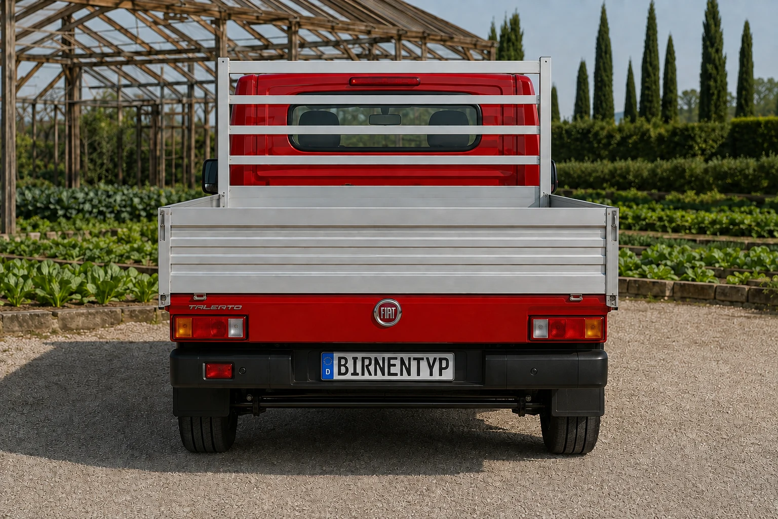 Heck-Ansicht des Fiat Talento 1. Gen (Pritsche / Fahrgestell) (mit KI erzeugt)