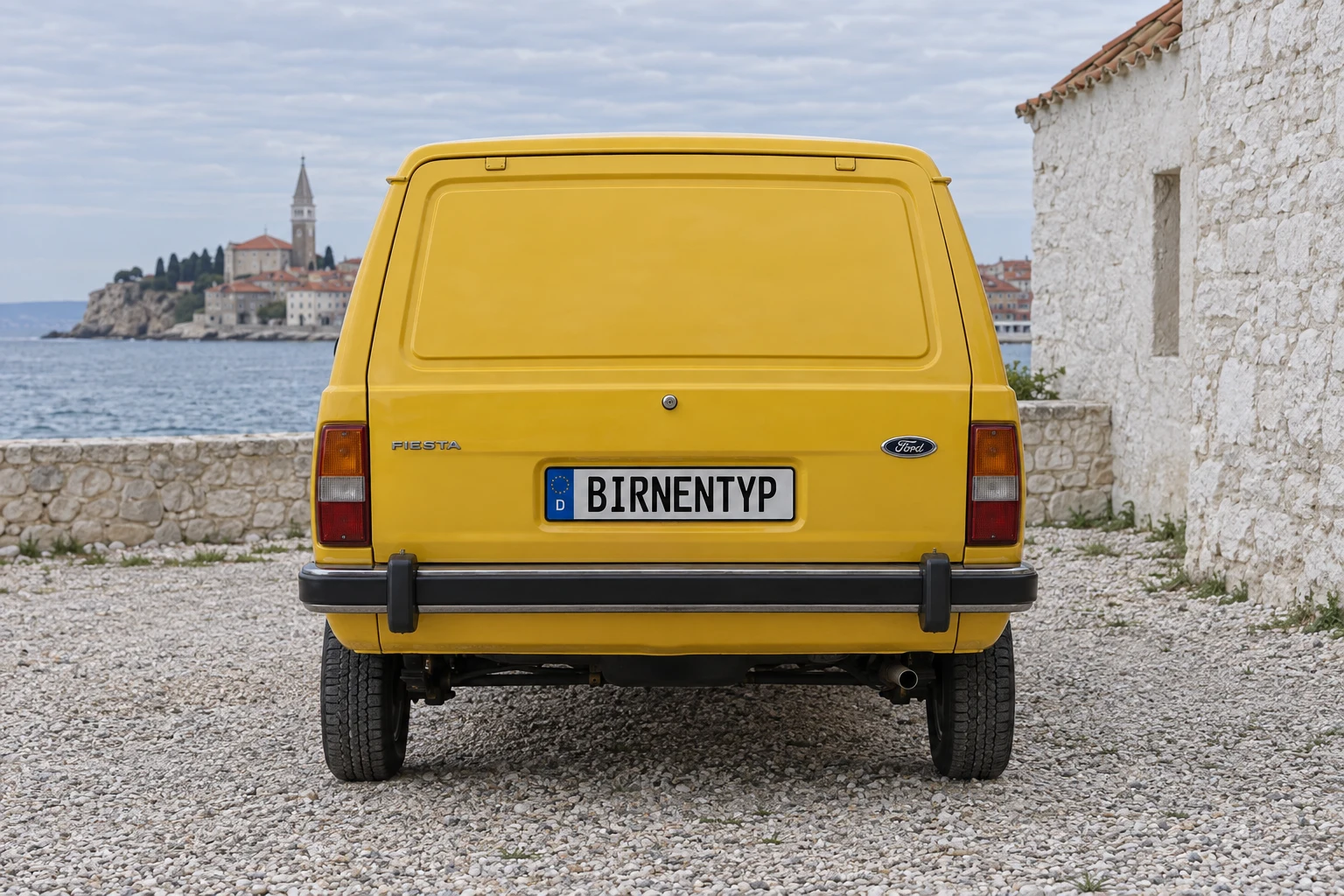 Heck-Ansicht des Ford Fiesta 1 (Kastenwagen) (mit KI erzeugt)