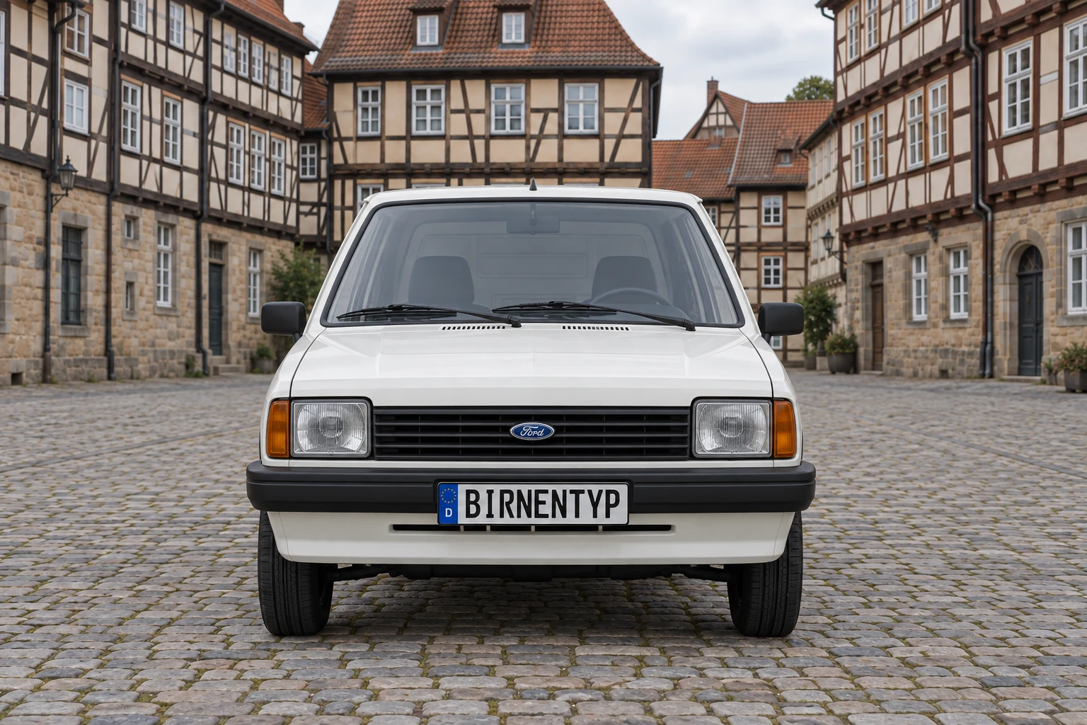 Frontansicht des Ford Fiesta 2 (Kastenwagen) (mit KI erzeugt)