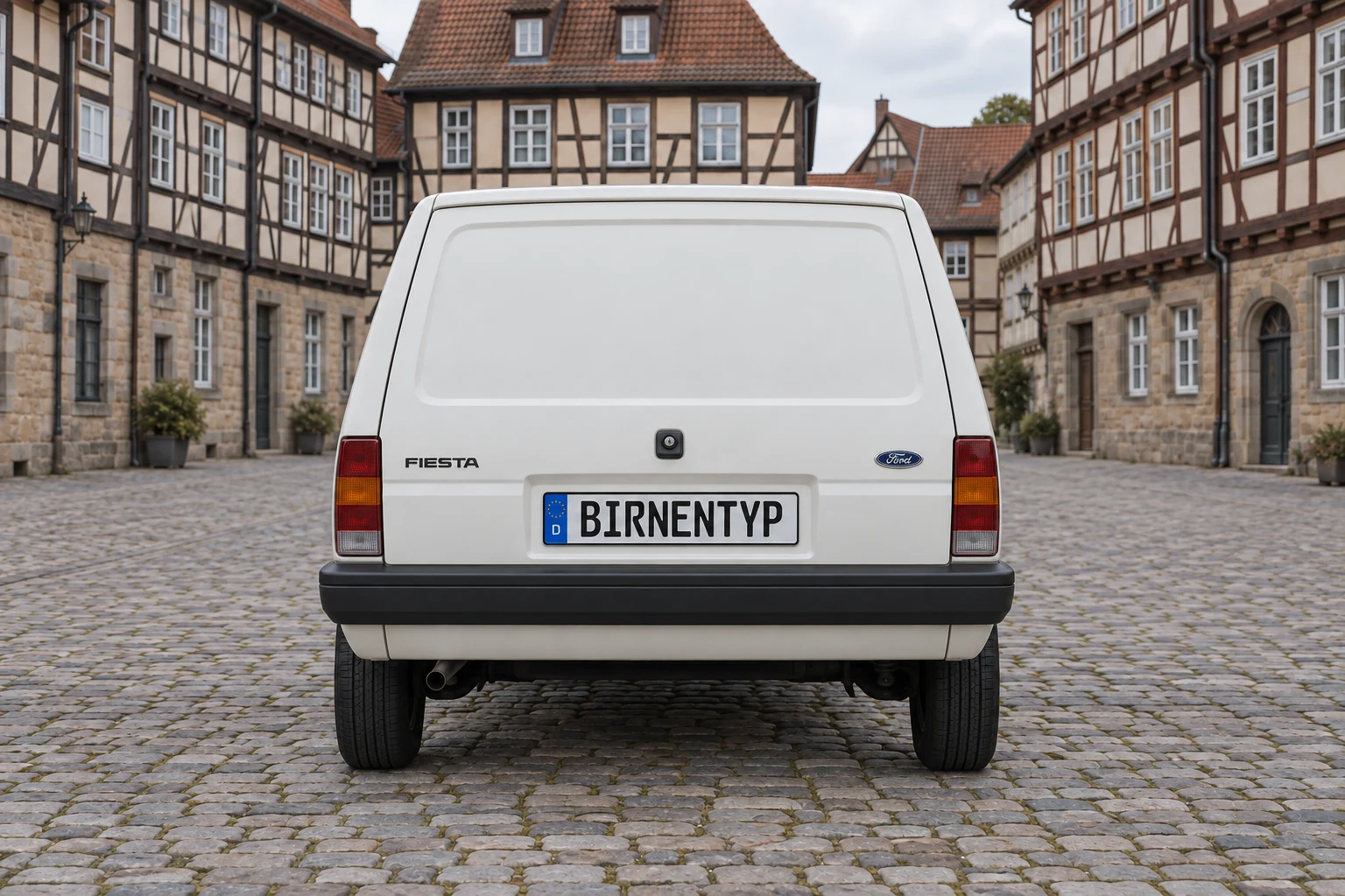 Heck-Ansicht des Ford Fiesta 2 (Kastenwagen) (mit KI erzeugt)