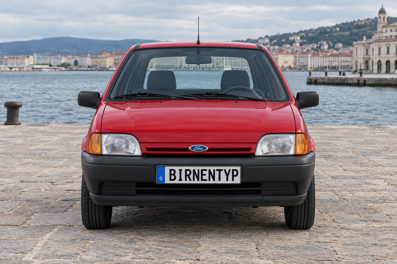 Frontansicht des Ford Fiesta 3 (5-Türer (Schrägheck)) (mit KI erzeugt)