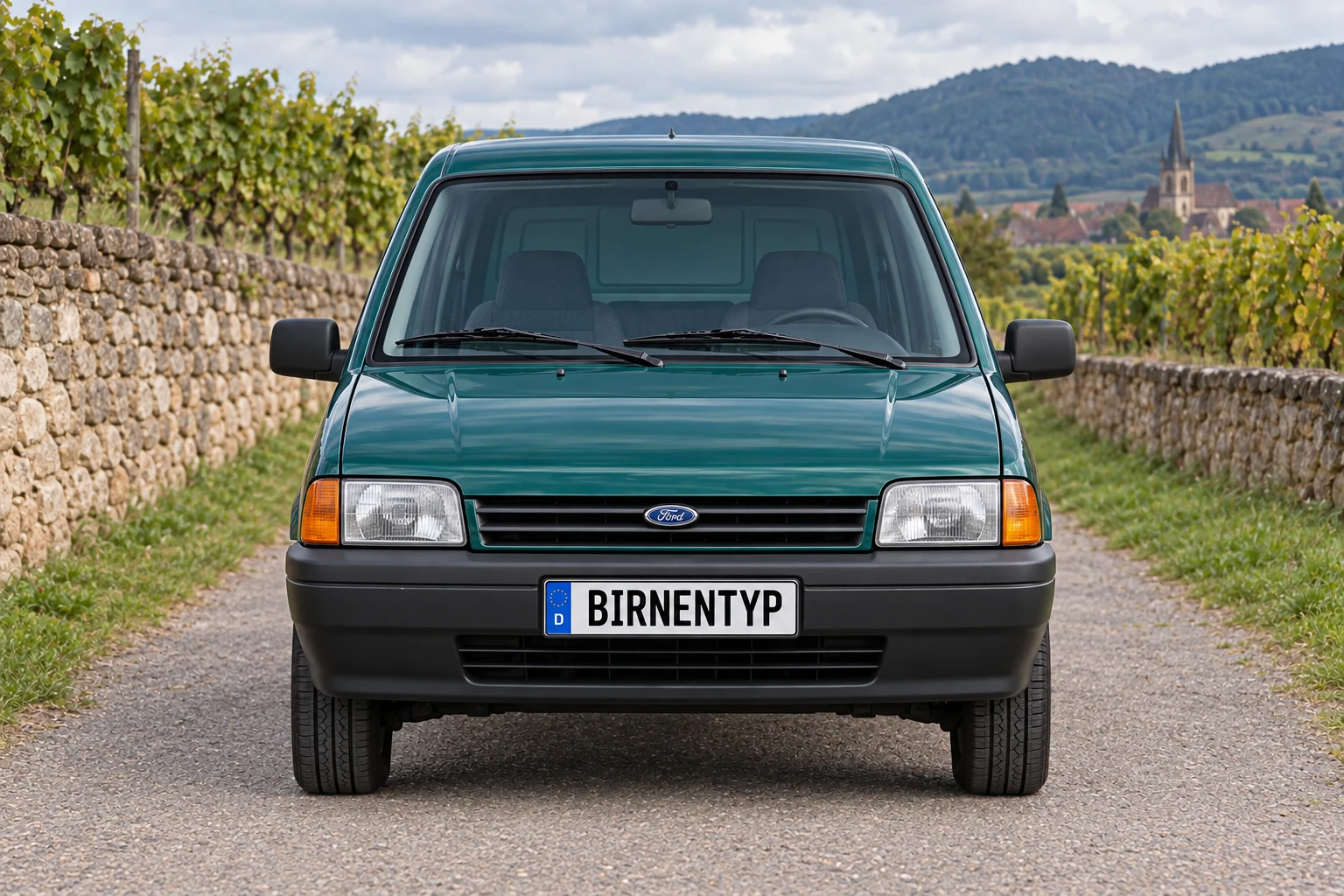 Frontansicht des Ford Fiesta 3 (Courier Kastenwagen) (mit KI erzeugt)