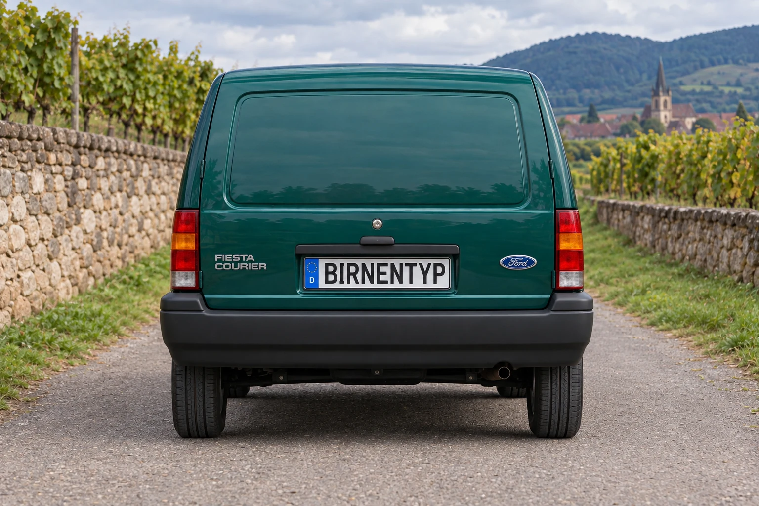 Heck-Ansicht des Ford Fiesta 3 (Courier Kastenwagen) (mit KI erzeugt)