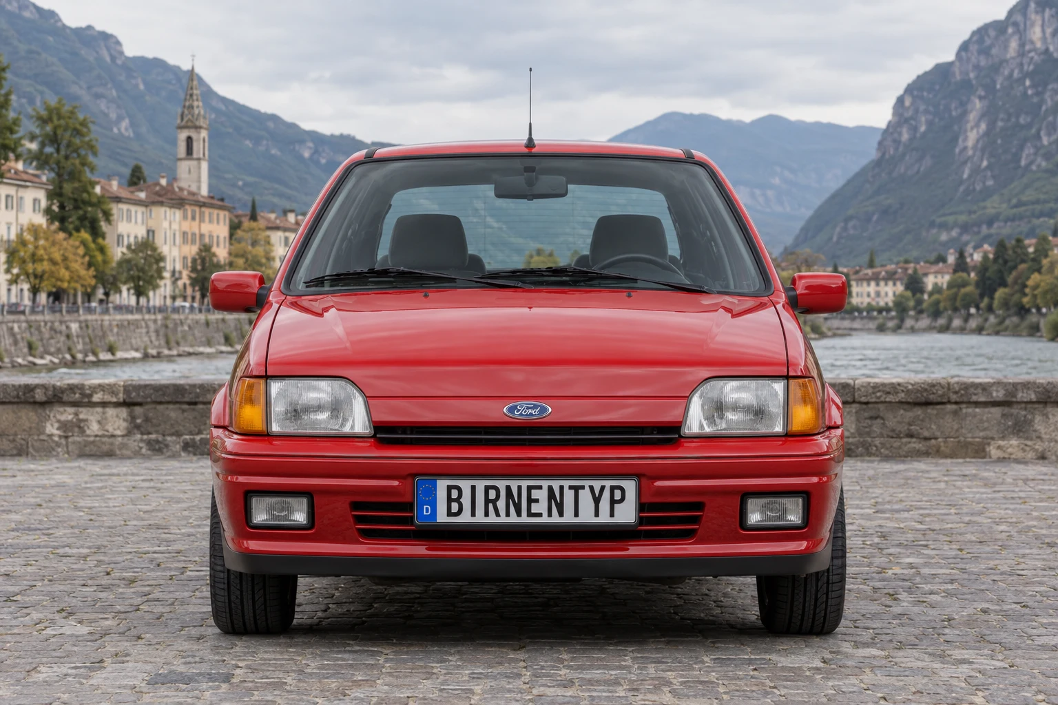 Frontansicht des Ford Fiesta 3 (XR2i / RS Turbo / RS 1800) (mit KI erzeugt)