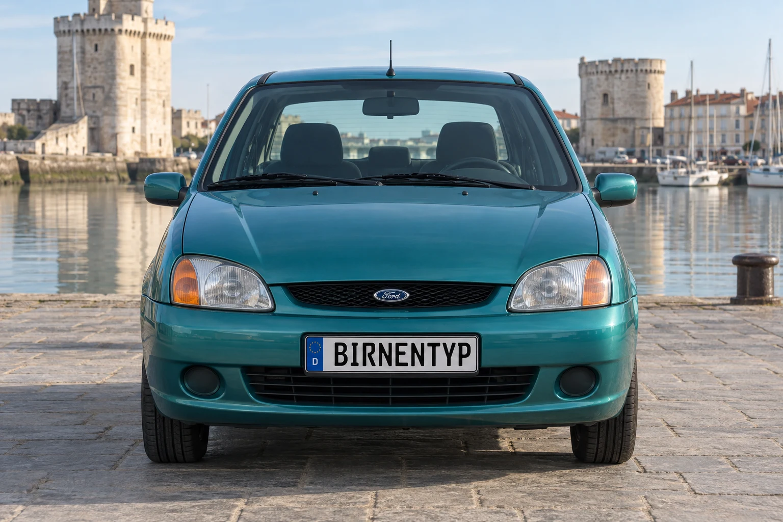 Frontansicht des Ford Fiesta 4. Gen (5-Türer (Schrägheck)) (mit KI erzeugt)