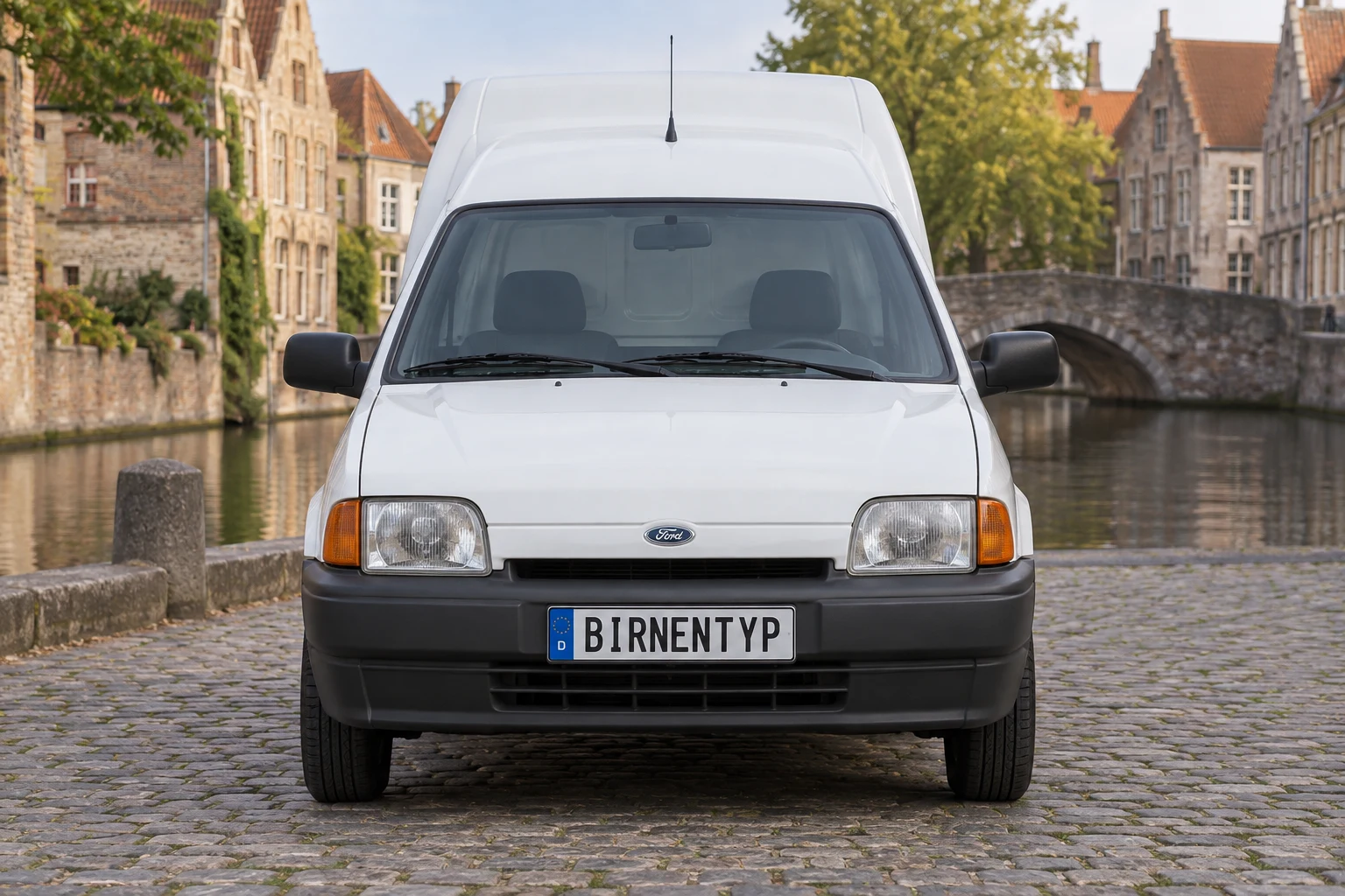 Frontansicht des Ford Fiesta 4. Gen (Courier Kastenwagen) (mit KI erzeugt)