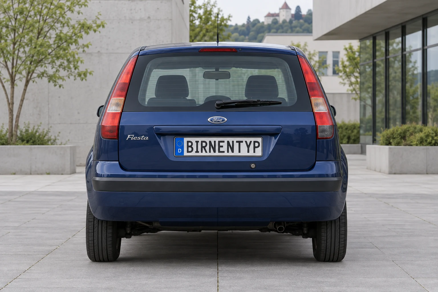 Heck-Ansicht des Ford Fiesta 5 (5-Türer (Schrägheck)) (mit KI erzeugt)