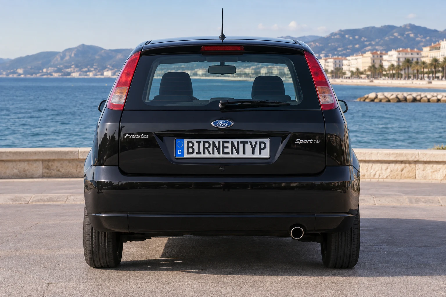 Heck-Ansicht des Ford Fiesta 5 (Sport (1.6 16V)) (mit KI erzeugt)