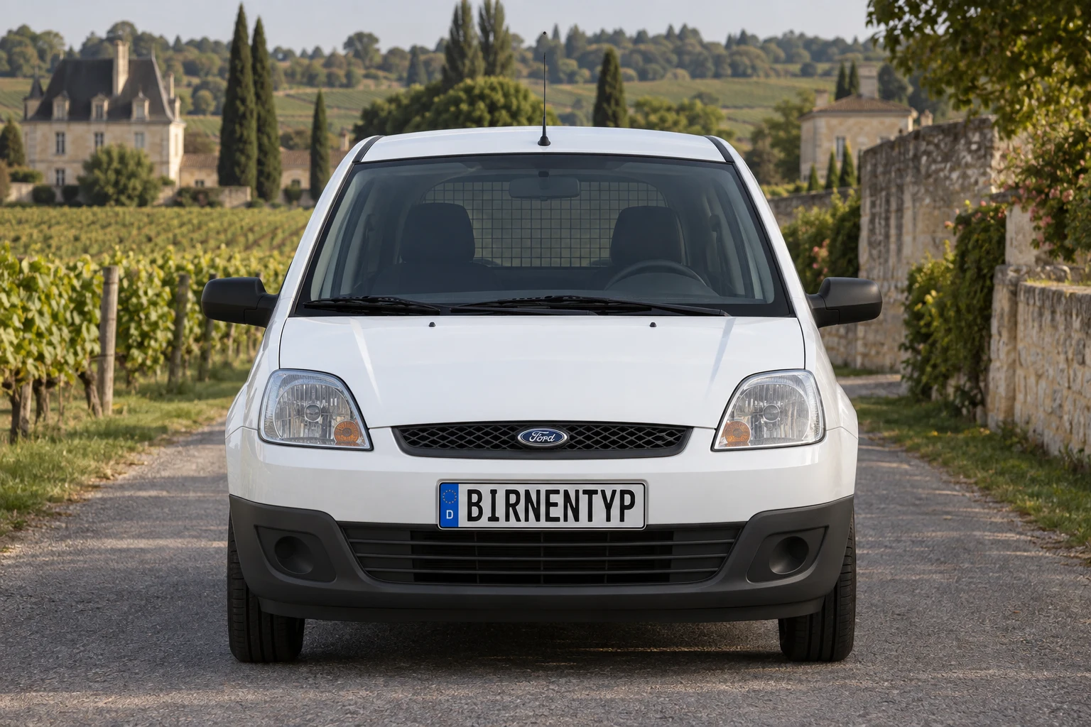 Frontansicht des Ford Fiesta 6. Gen (Van) (mit KI erzeugt)