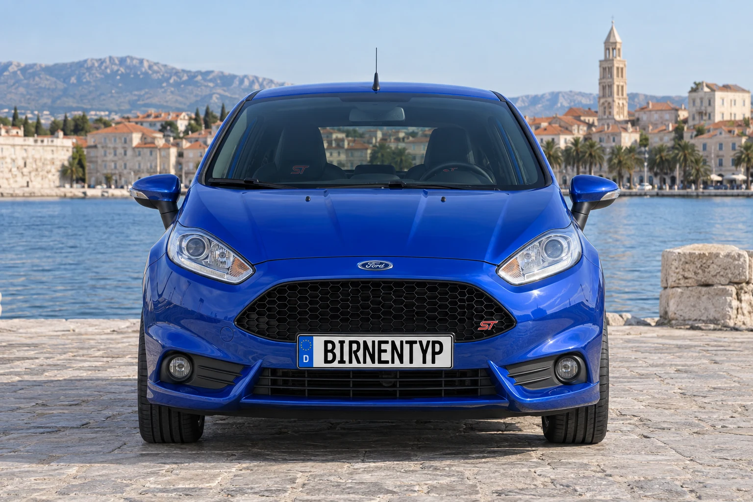 Frontansicht des Ford Fiesta 7. Gen (ST (182 PS / ST200)) (mit KI erzeugt)