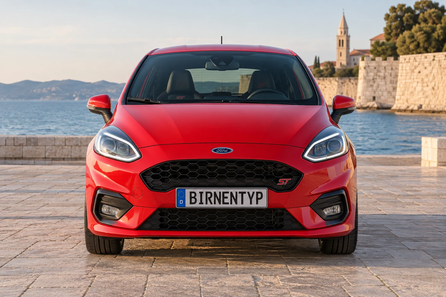 Frontansicht des Ford Fiesta MK8 (ST (200 PS)) (mit KI erzeugt)