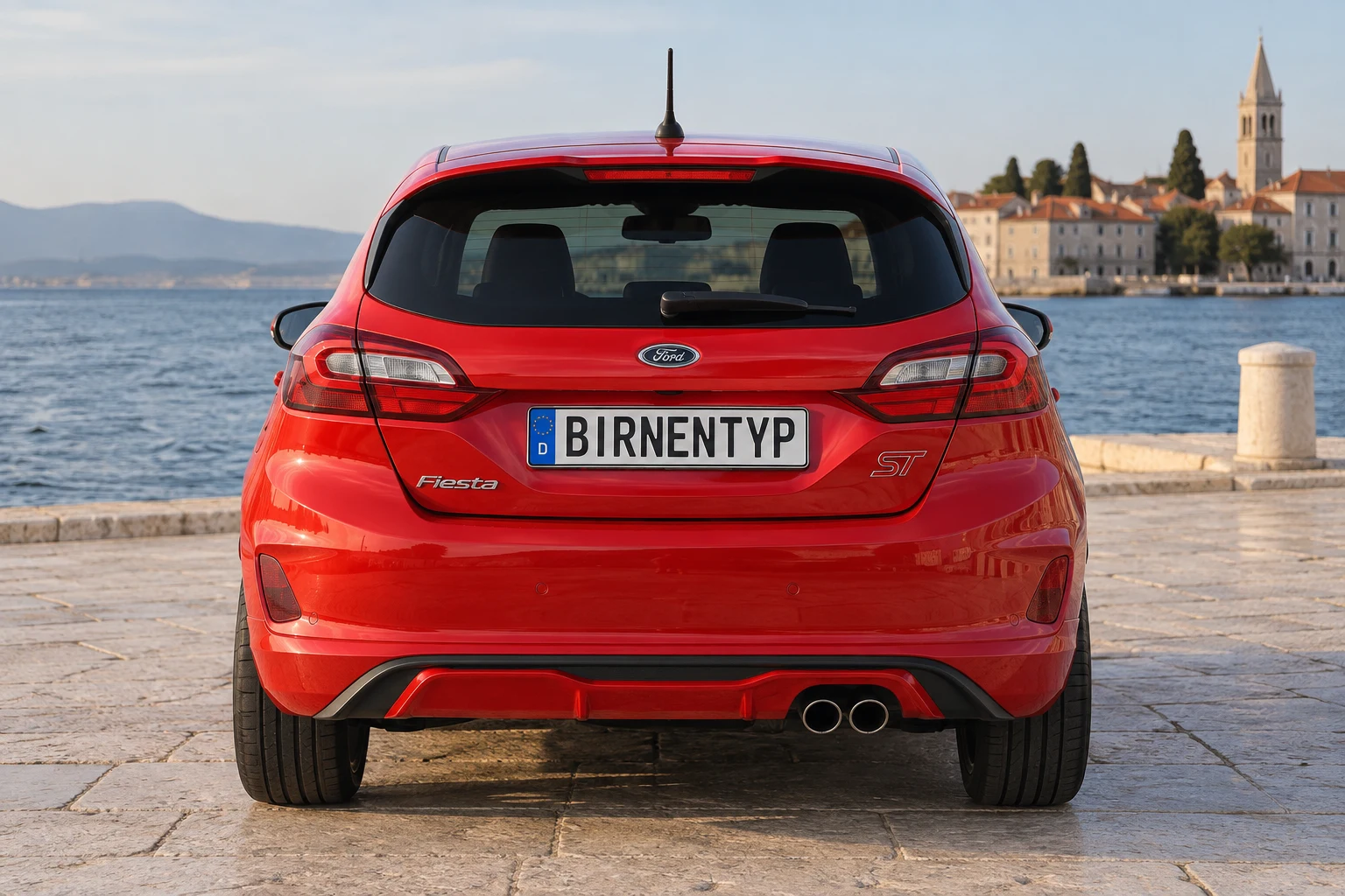 Heck-Ansicht des Ford Fiesta MK8 (ST (200 PS)) (mit KI erzeugt)