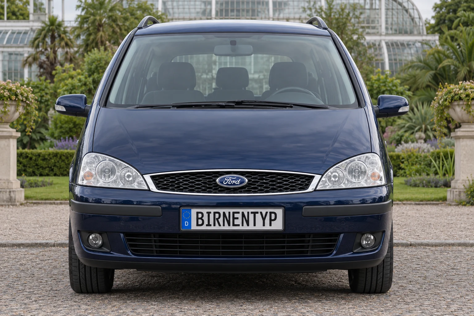 Frontansicht des Ford Galaxy 1 Facelift (Ghia / 2.8 V6 24V) (mit KI erzeugt)