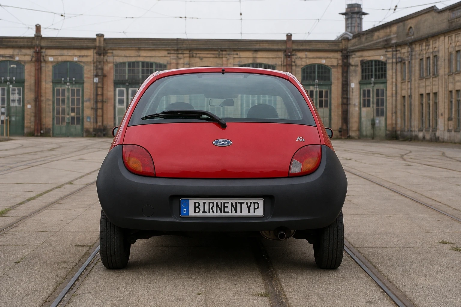Heck-Ansicht des Ford Ka 1. Gen (mit KI erzeugt)