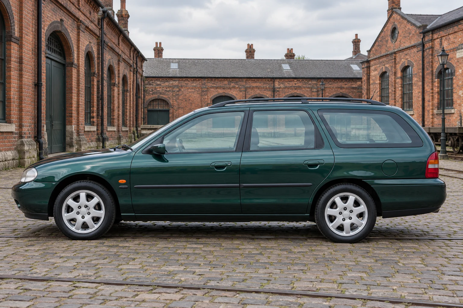 Seitenansicht (Fahrerseite) des Ford Mondeo 2 als Turnier (Kombi) (mit KI erzeugt)
