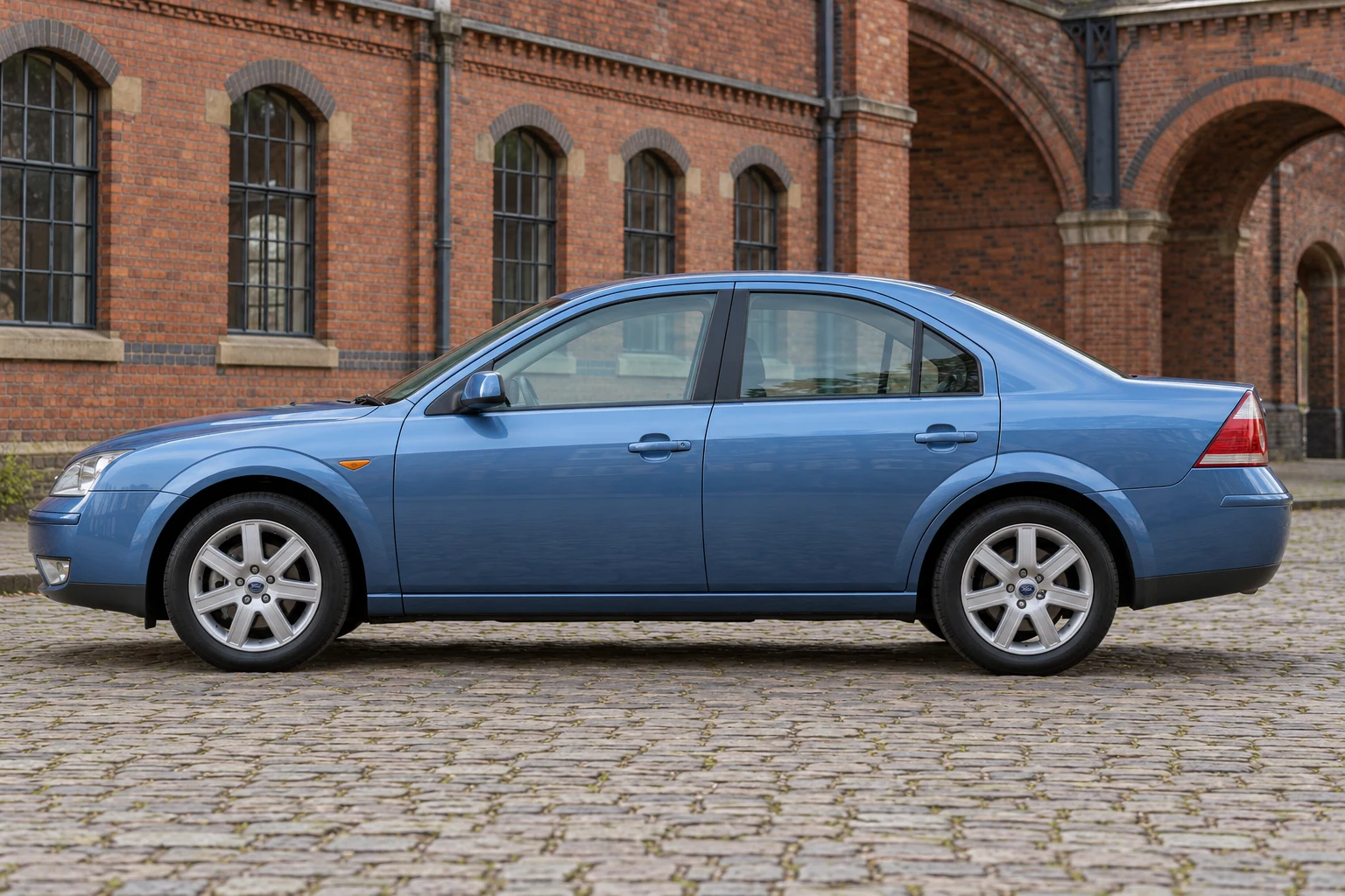 Seitenansicht (Fahrerseite) des Ford Mondeo 3 als Stufenheck (B4Y 4-türig) (mit KI erzeugt)
