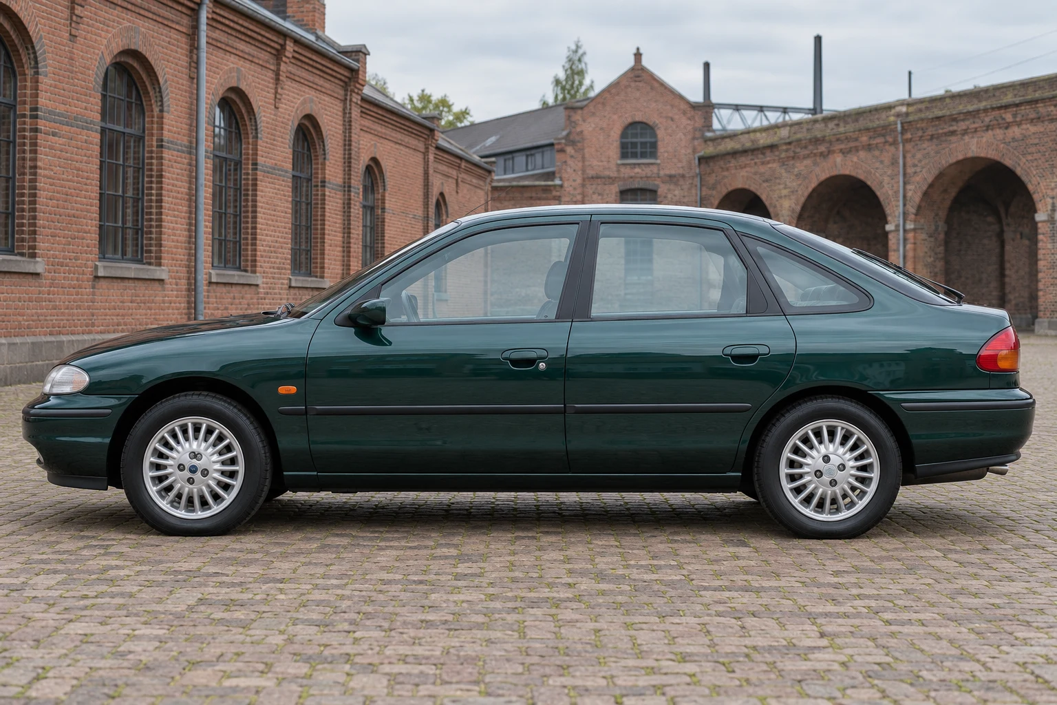 Seitenansicht (Fahrerseite) des Ford Mondeo 1 als Ghia / 2.5 V6 24V (mit KI erzeugt)