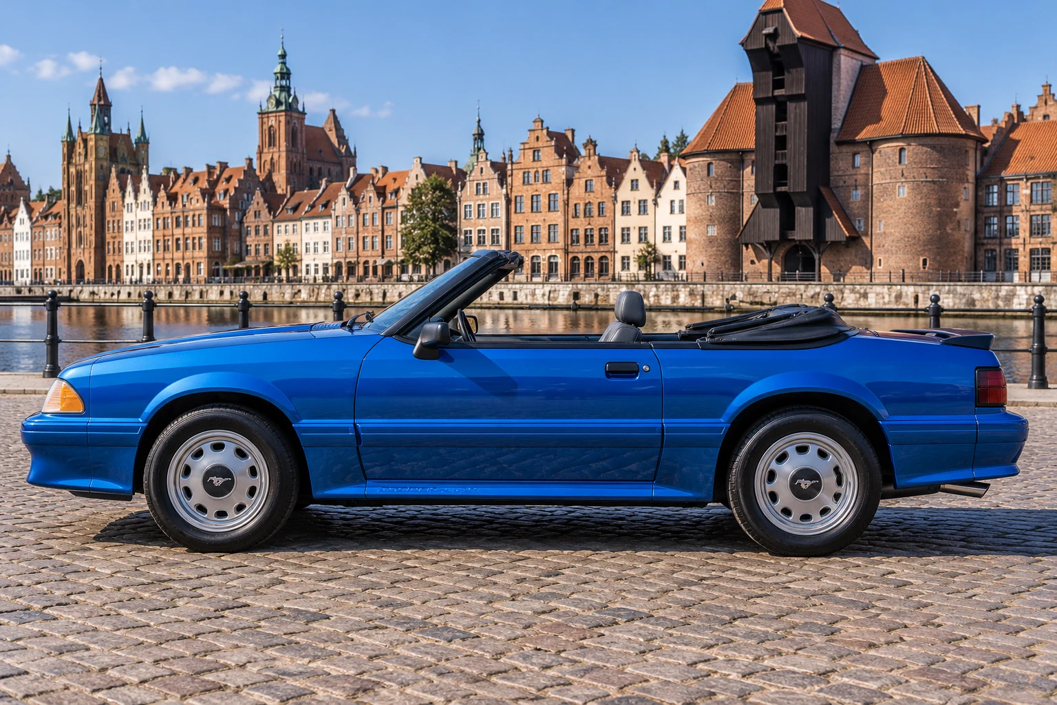 Seitenansicht (Fahrerseite) des Ford Mustang 3 als Convertible (Cabriolet) (mit KI erzeugt)