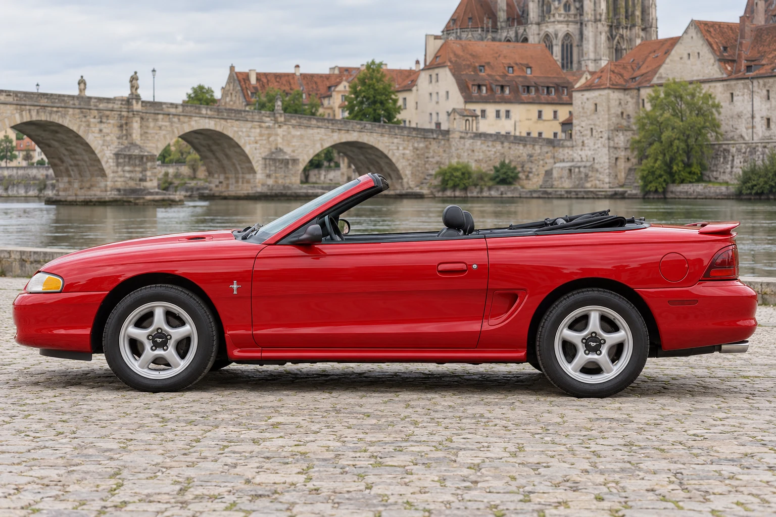 Seitenansicht (Fahrerseite) des Ford Mustang 4 als Convertible (Cabriolet) (mit KI erzeugt)