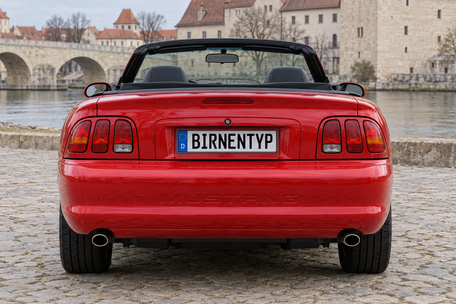 Heck-Ansicht des Ford Mustang 4 (mit KI erzeugt)