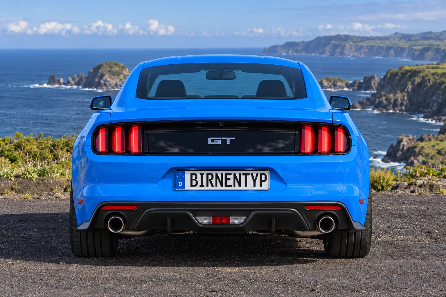 Heck-Ansicht des Ford Mustang 6 (mit KI erzeugt)