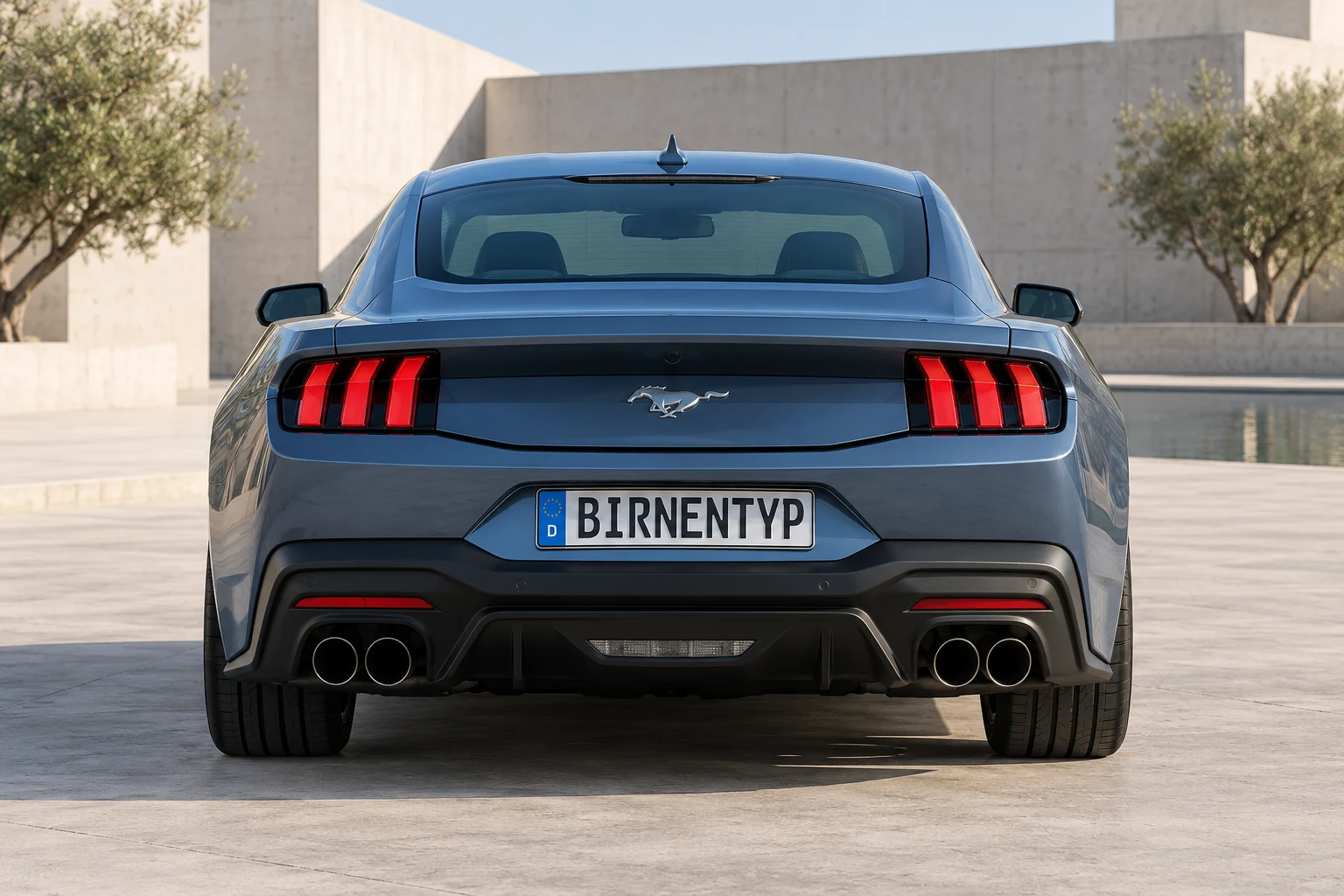 Heck-Ansicht des Ford Mustang 7 (mit KI erzeugt)