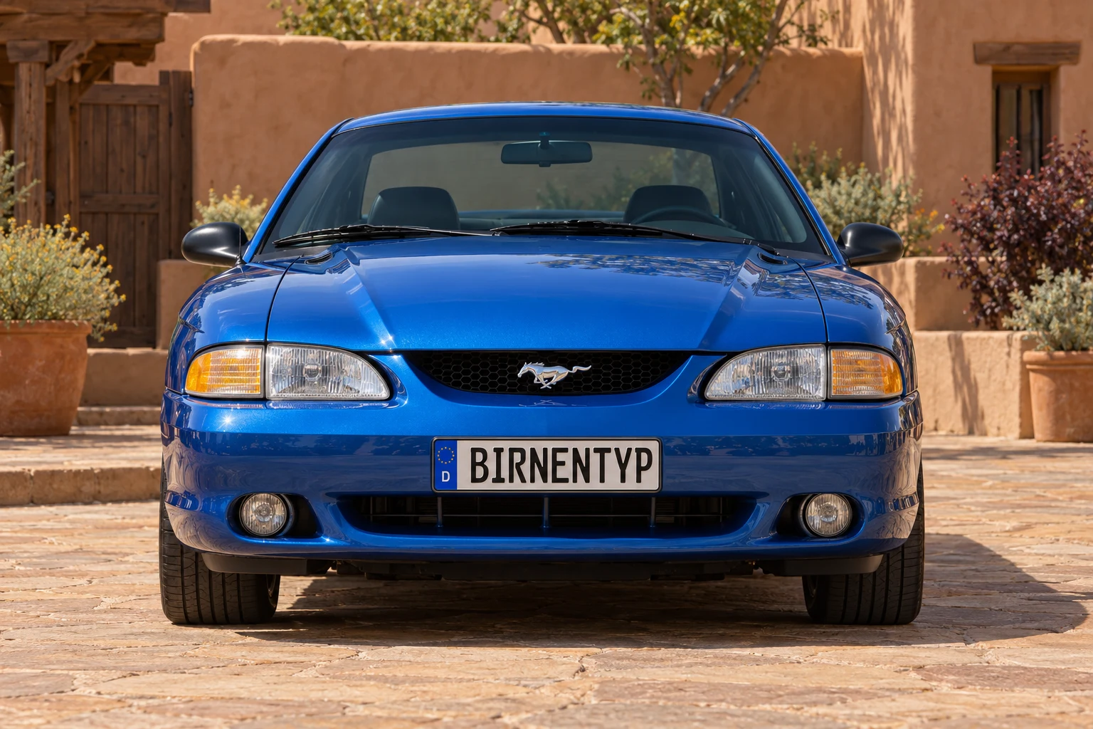 Frontansicht des Ford Mustang 4 (GT / SVT Cobra / Mach 1 / Bullitt) (mit KI erzeugt)