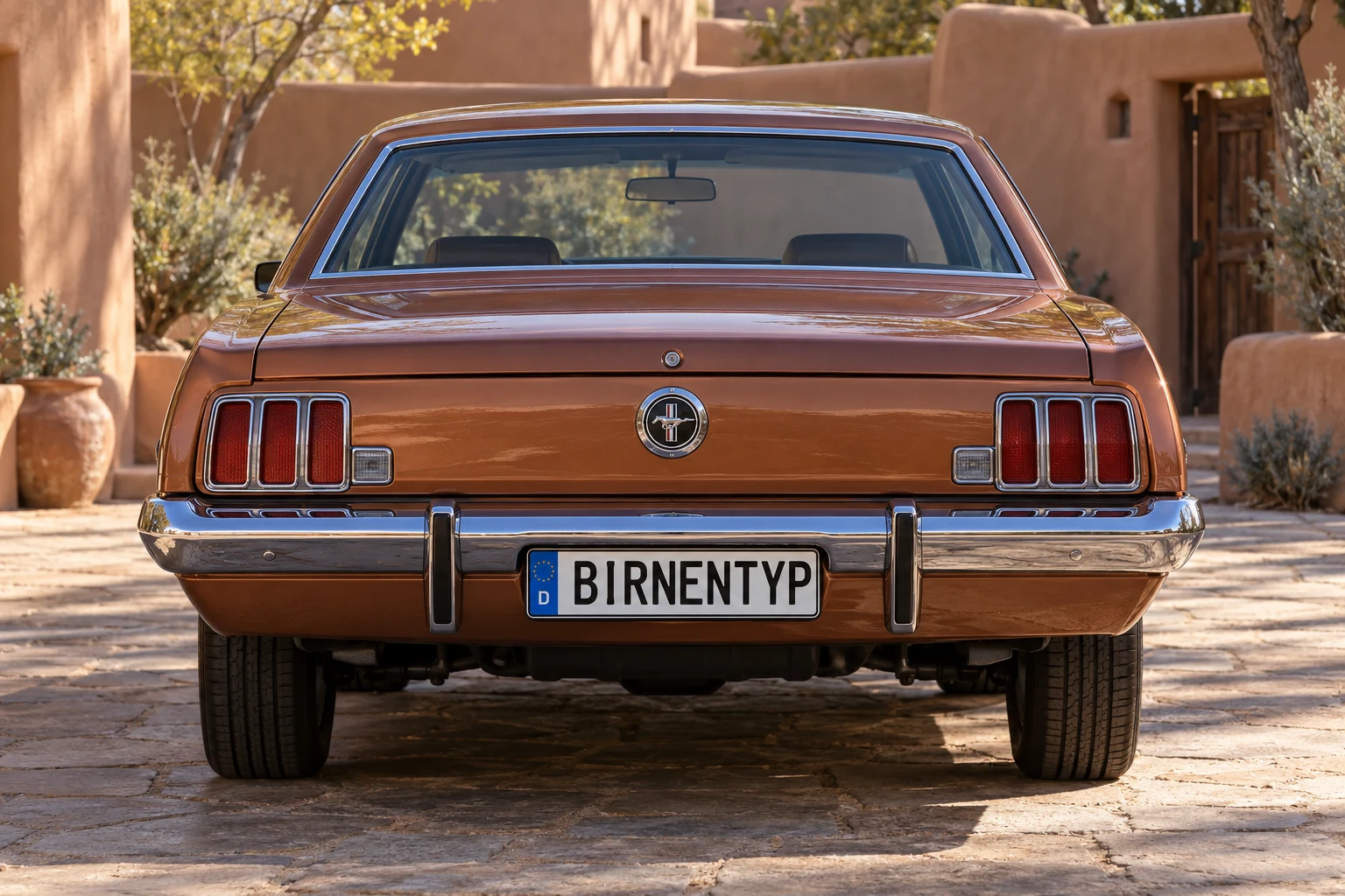 Heck-Ansicht des Ford Mustang / T5 2 (mit KI erzeugt)
