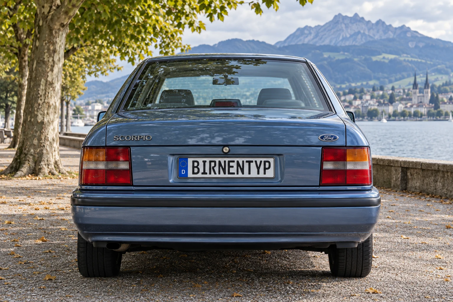 Heck-Ansicht des Ford Scorpio 1 (mit KI erzeugt)