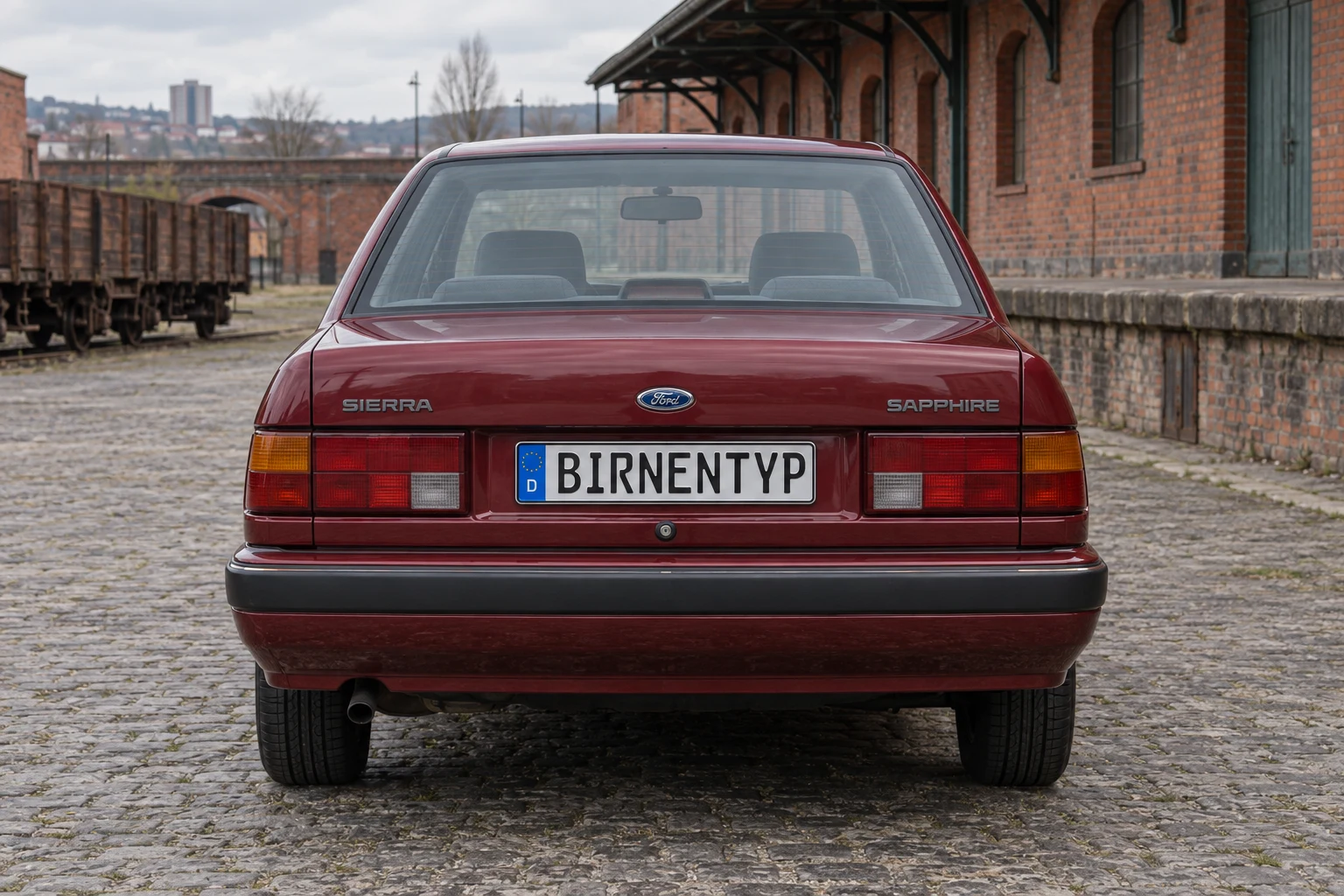 Heck-Ansicht des Ford Sierra 1 (mit KI erzeugt)