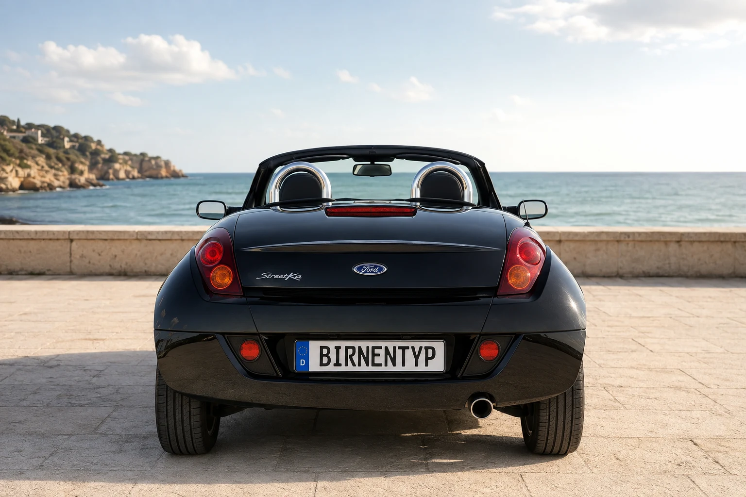 Heck-Ansicht des Ford Street Ka 1 (mit KI erzeugt)