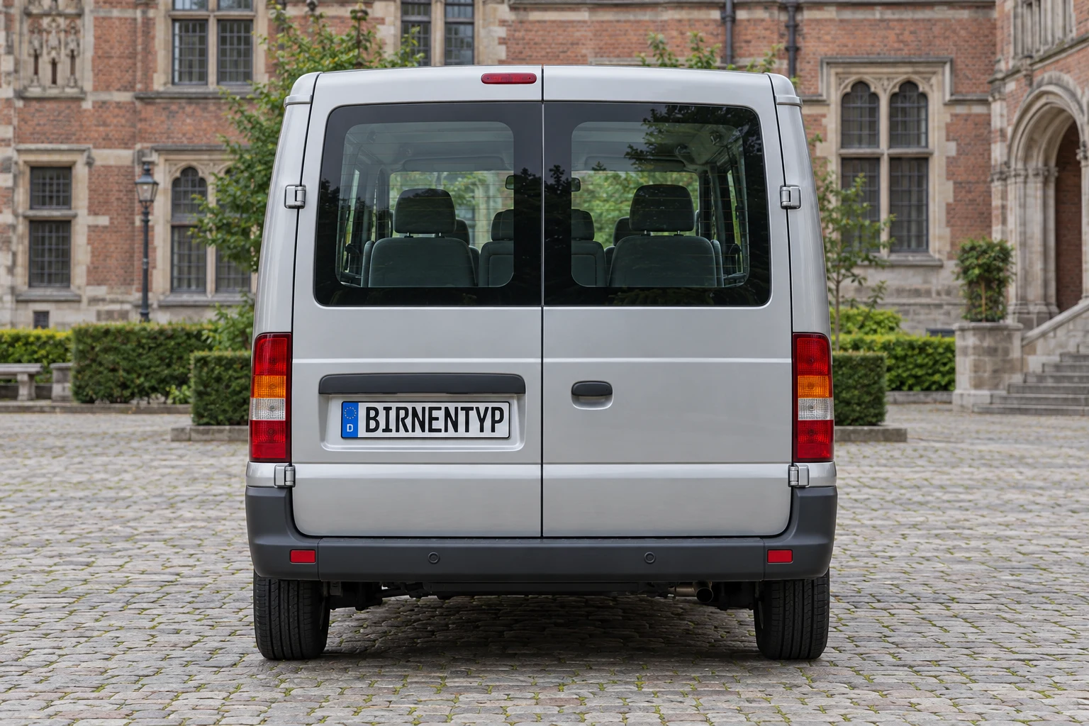 Heck-Ansicht des Ford Transit 5 (Bus / Tourneo) (mit KI erzeugt)
