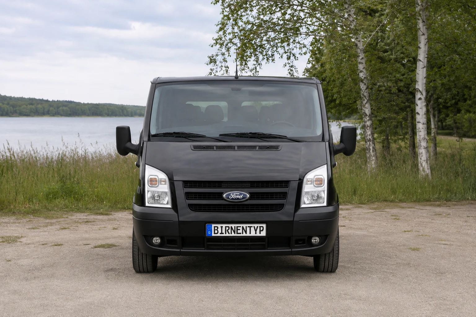 Frontansicht des Ford Transit 6. Gen (Bus / Tourneo) (mit KI erzeugt)