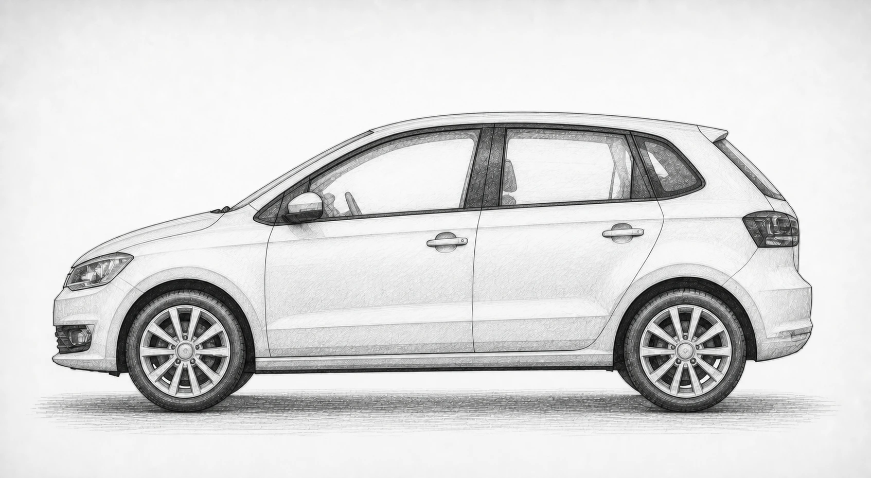 Konzeptzeichnung eines Autos als Platzhalter für die Fahrerseite (links) des Ford Mondeo (mit KI erzeugt)
