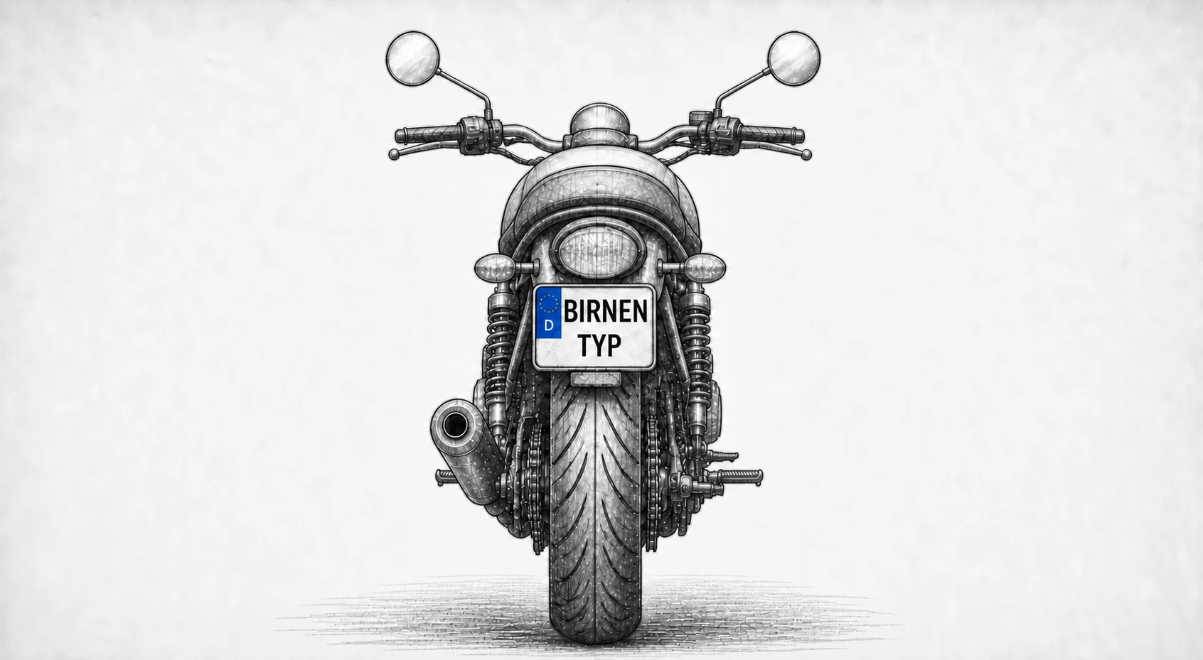 Konzeptzeichnung eines Motorrads als Platzhalter für die Heck-Ansicht der Triumph Rocket 3 (mit KI erzeugt)