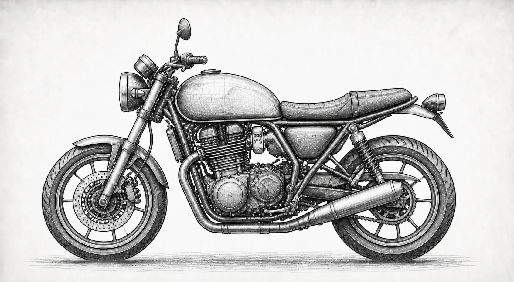 Konzeptzeichnung eines Motorrads als Platzhalter für die Linke Seite der Triumph Rocket 3 (mit KI erzeugt)