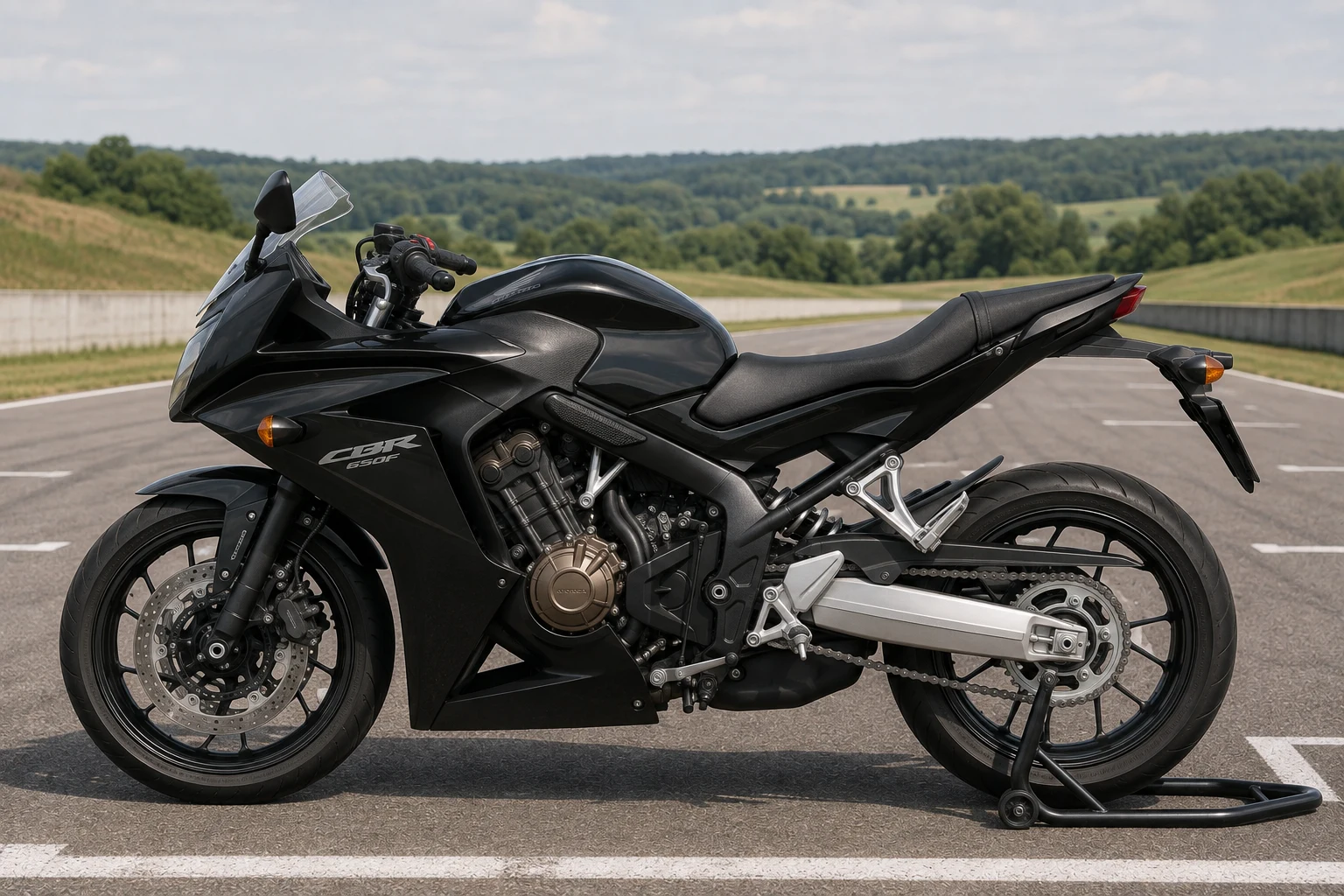 Seitenansicht (Fahrerseite) der Honda CBR-650-F (& FA) als Supersportler (mit KI erzeugt)
