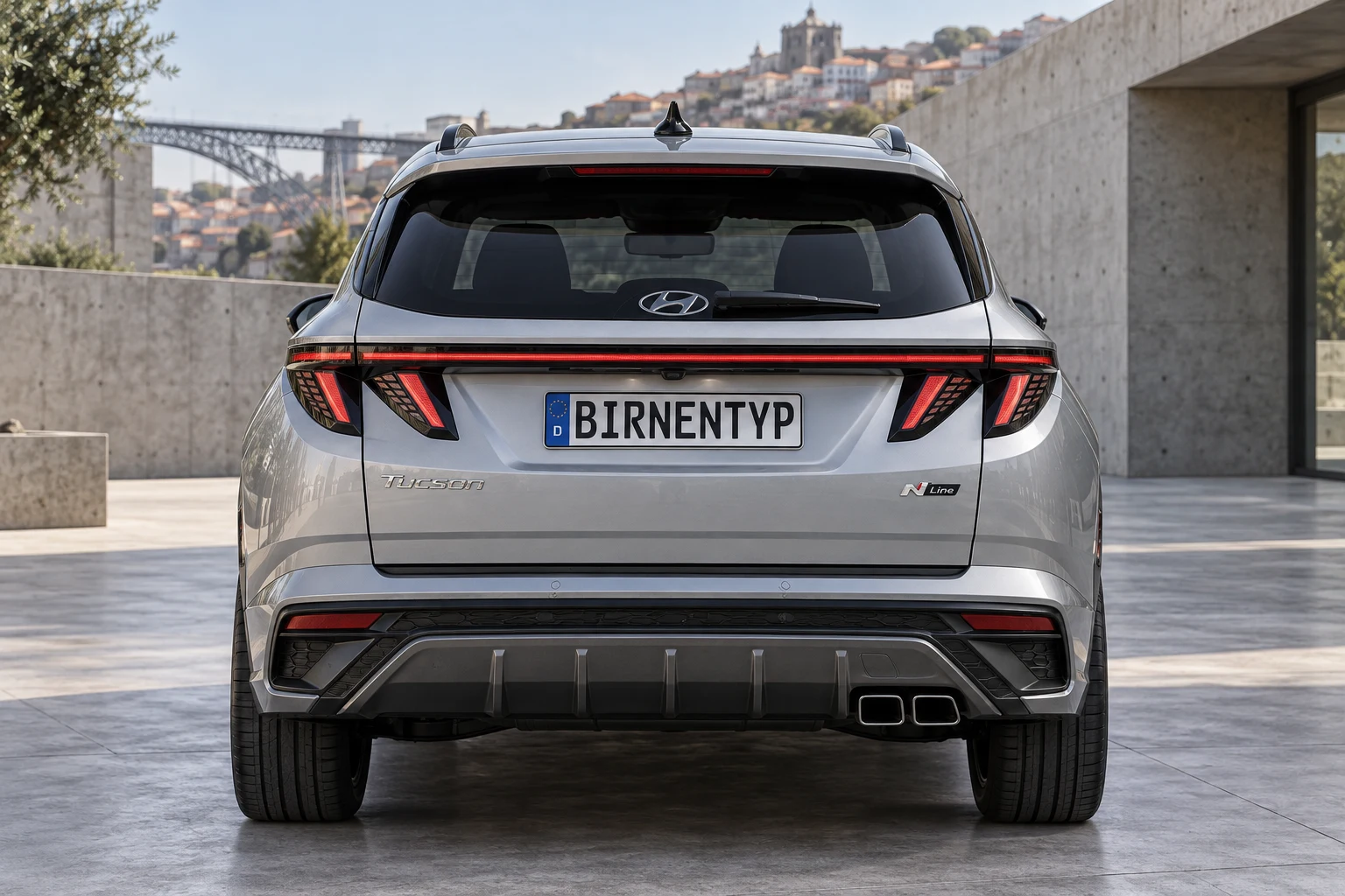 Heck-Ansicht des Hyundai ix35 / Tucson 4 (N Line (Sport-SUV)) (mit KI erzeugt)