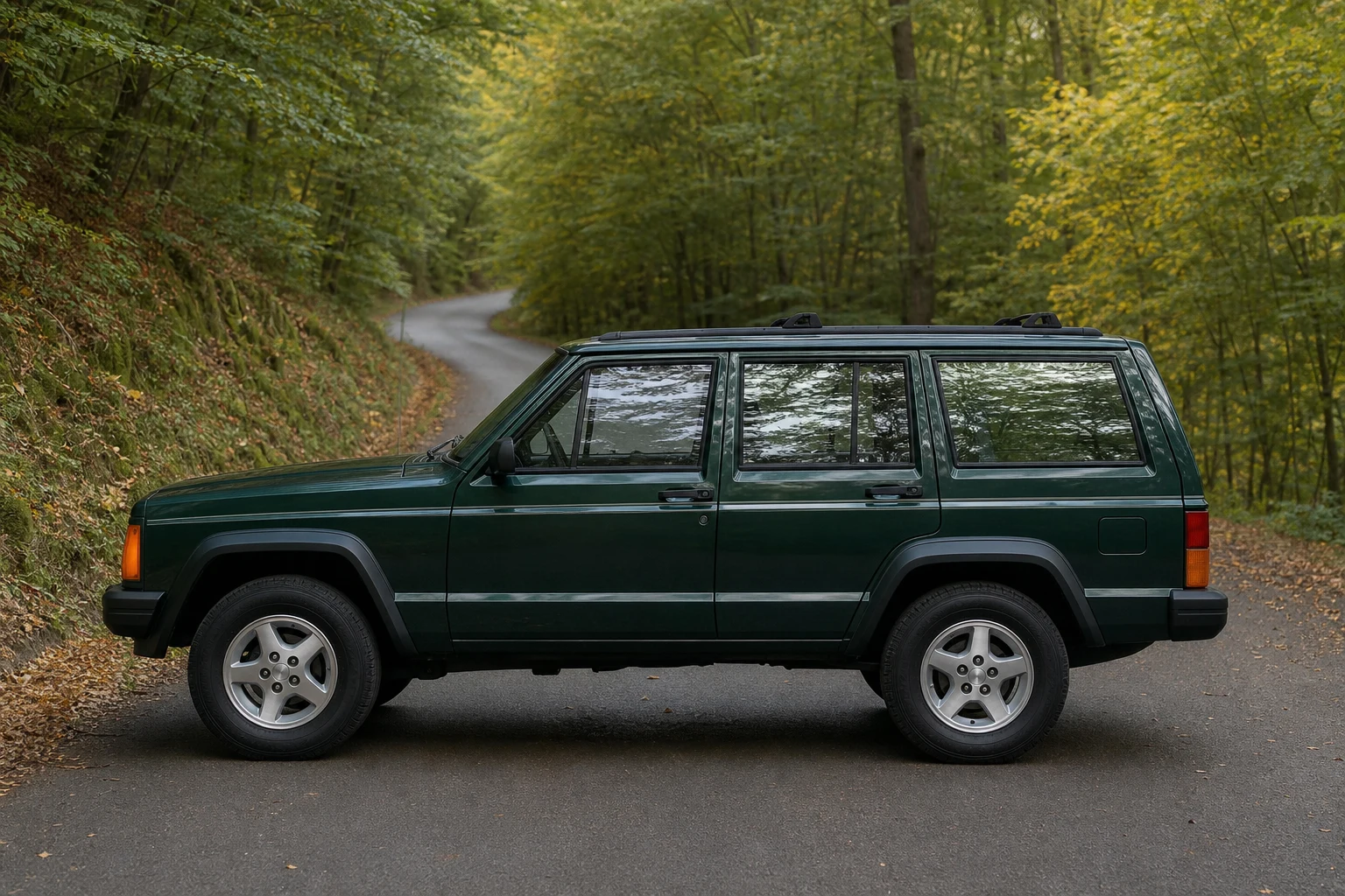 Seitenansicht (Fahrerseite) des Jeep Cherokee 1 als Kombi (mit KI erzeugt)