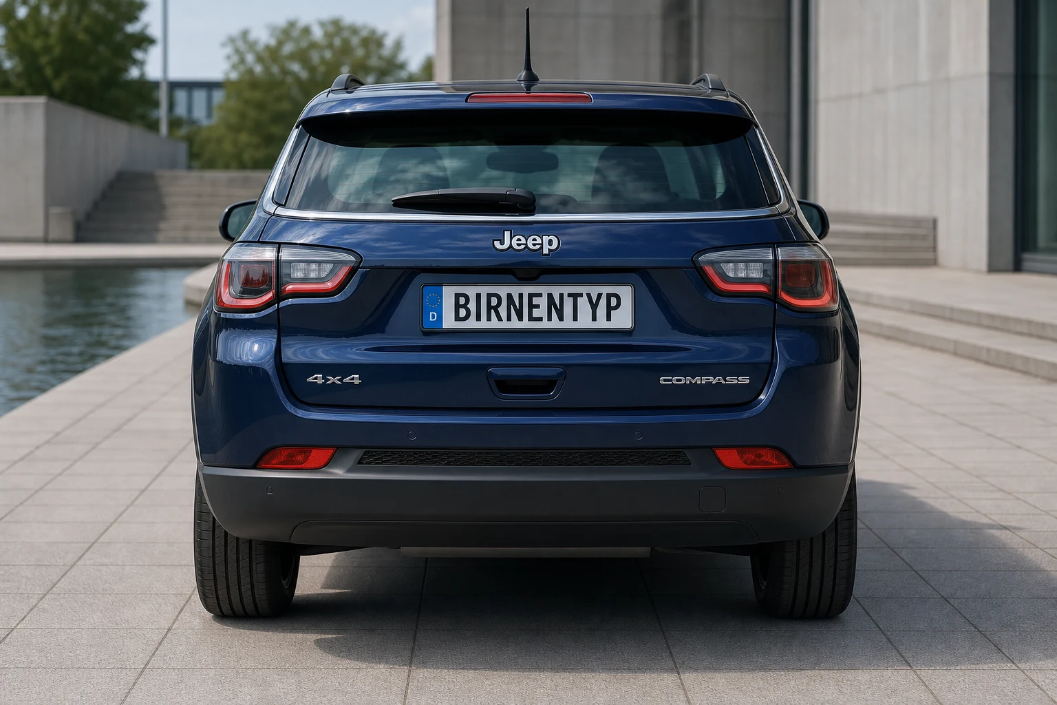 Heck-Ansicht des Jeep Compass 3 (mit KI erzeugt)