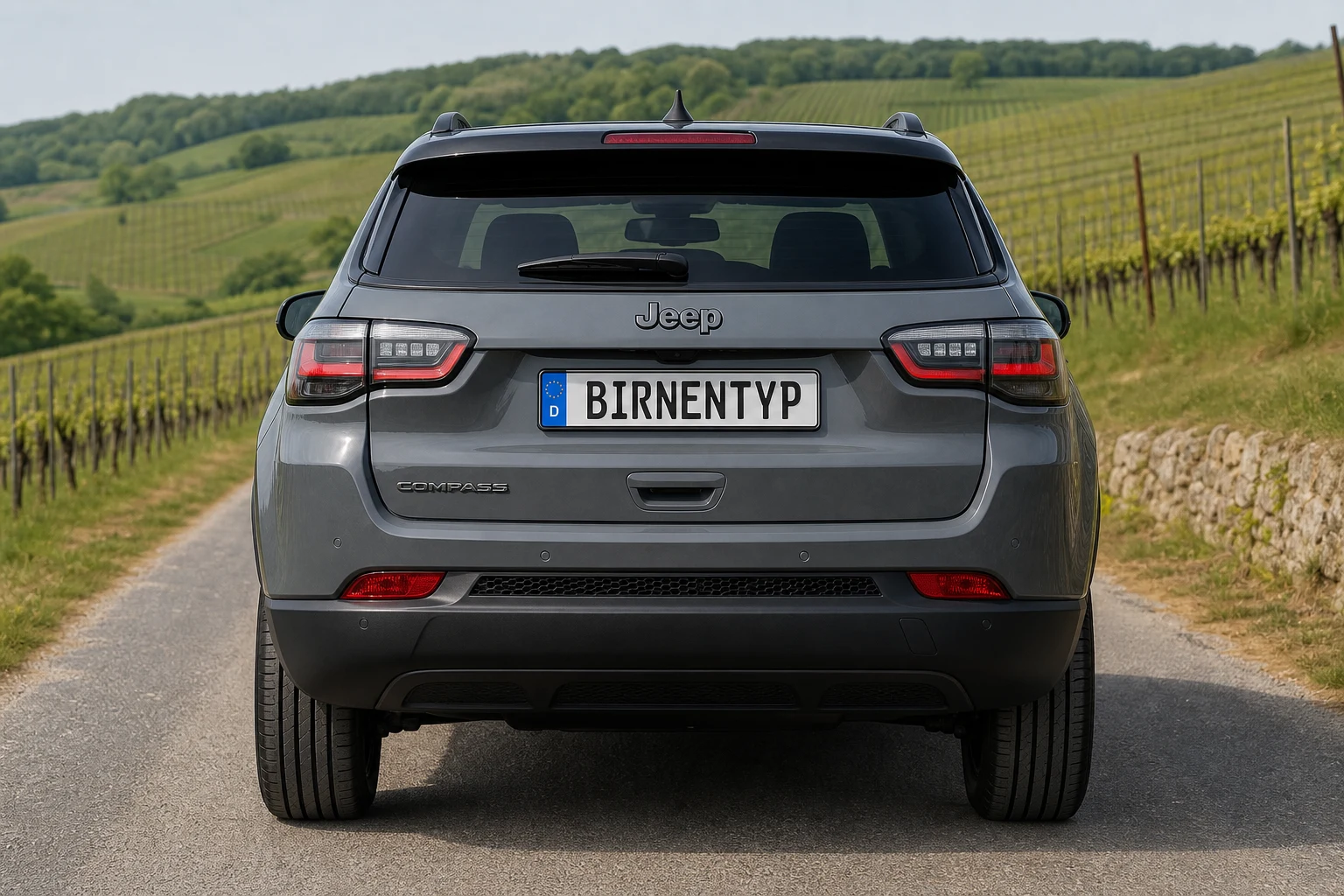 Heck-Ansicht des Jeep Compass (mit KI erzeugt)
