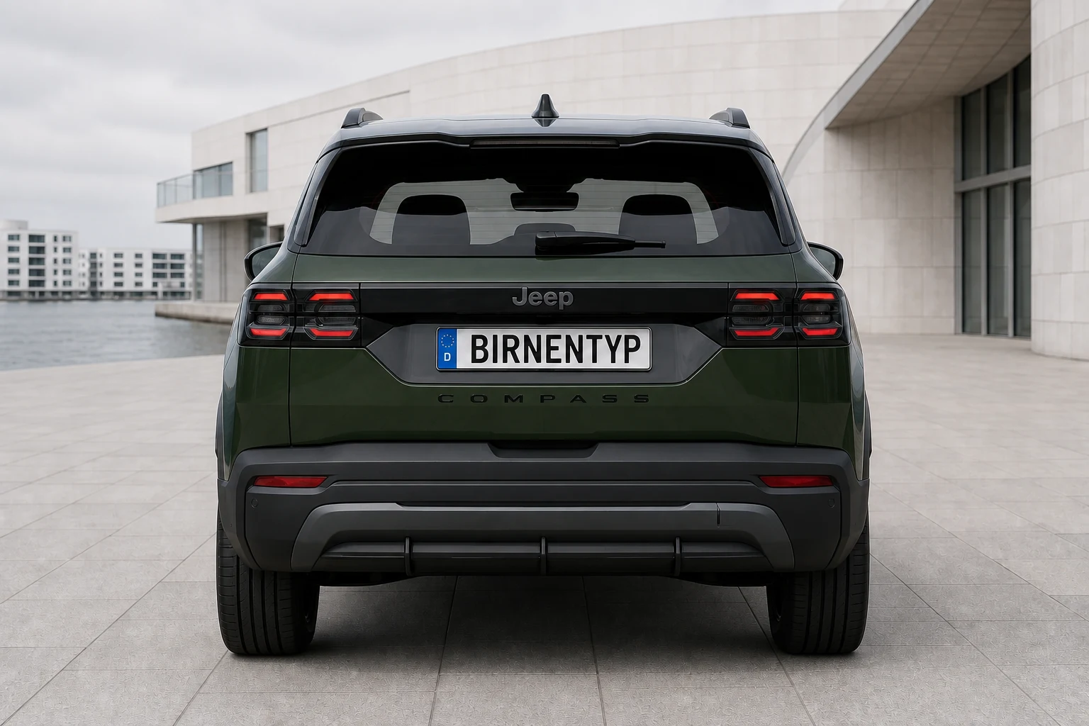 Heck-Ansicht des Jeep Compass 4 (mit KI erzeugt)