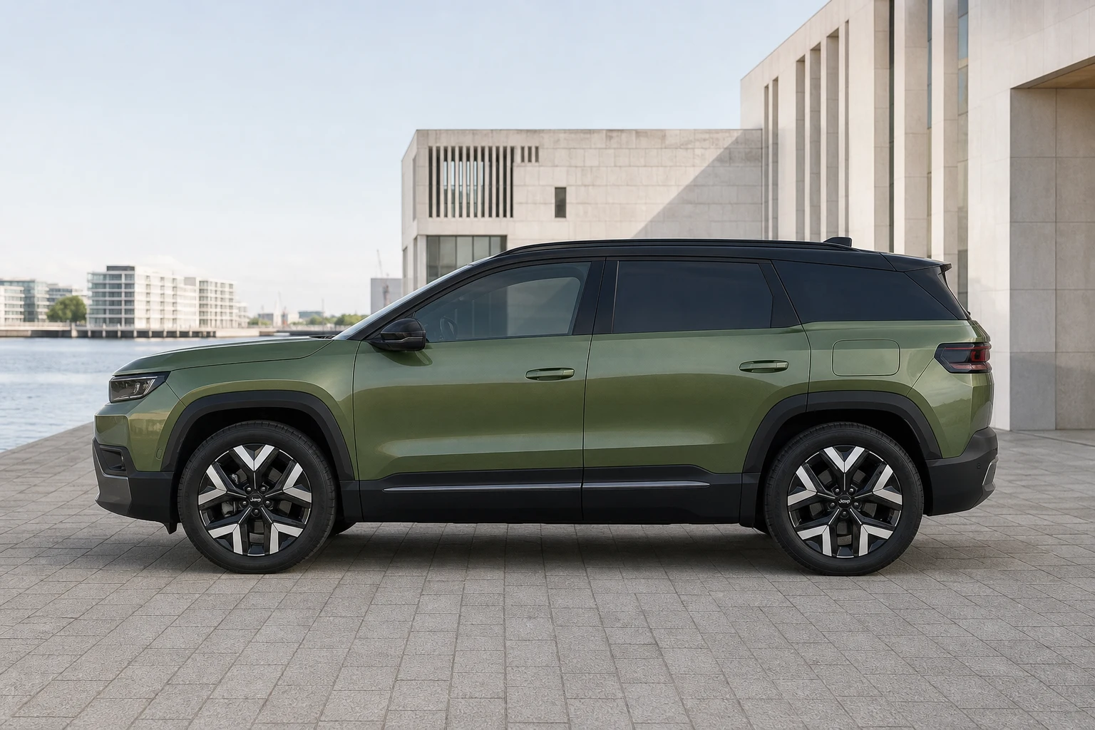 Seitenansicht (Fahrerseite) des Jeep Compass 4 als Kombi (mit KI erzeugt)