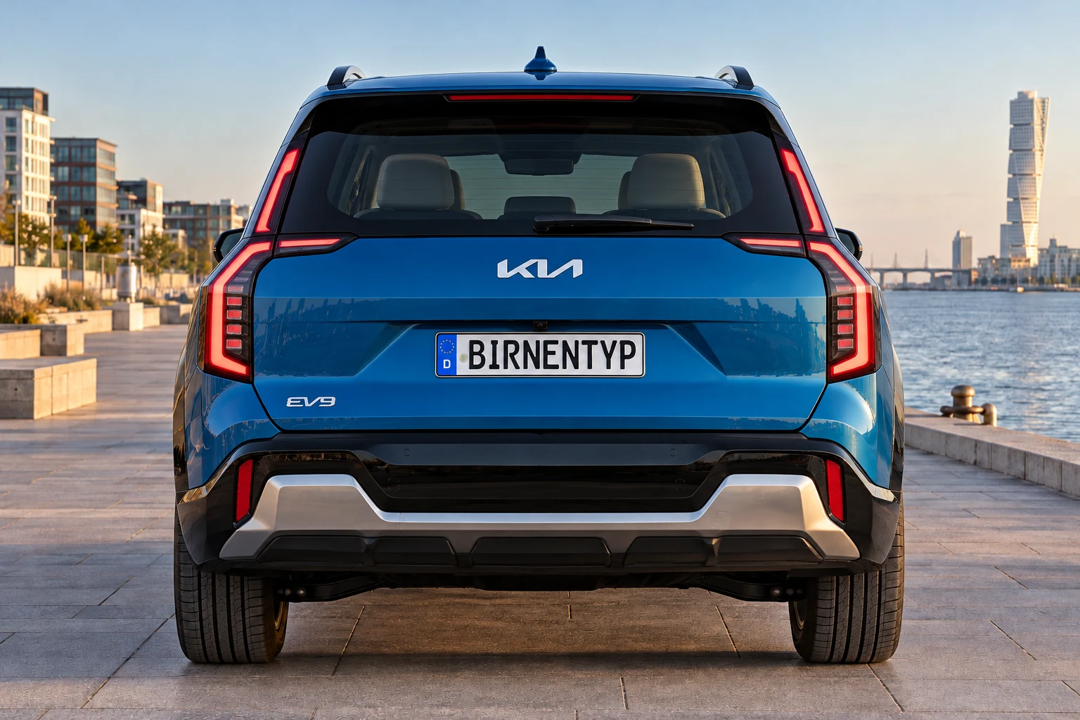 Heck-Ansicht des Kia EV9 1 (mit KI erzeugt)