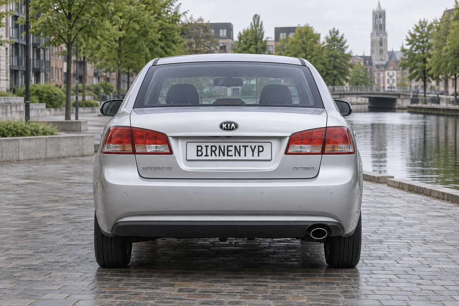 Heck-Ansicht des Kia Optima 2 (mit KI erzeugt)