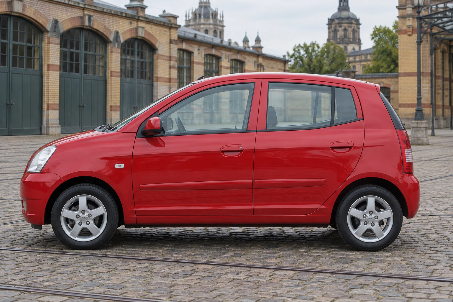 Seitenansicht (Fahrerseite) des Kia Picanto 1 als Schrägheck 5-Türer (mit KI erzeugt)