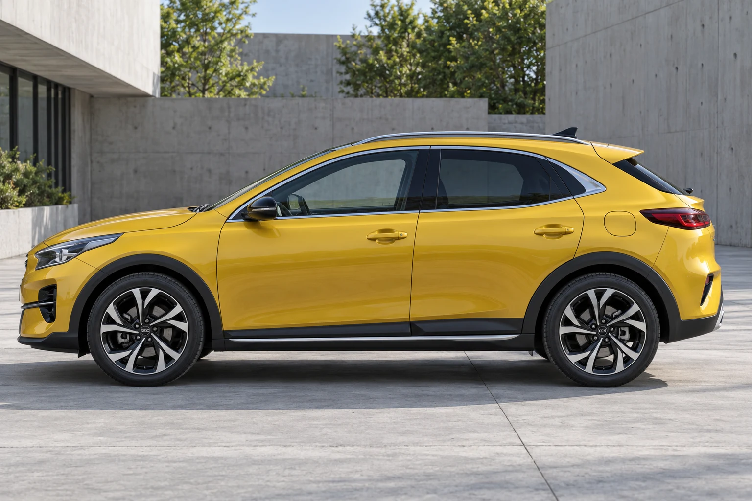 Seitenansicht (Fahrerseite) des Kia XCeed 1 als GT-Line (mit KI erzeugt)