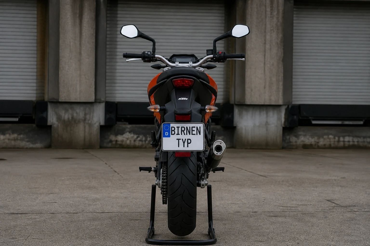 Heck-Ansicht der KTM 690-Duke (& -R) (mit KI erzeugt)
