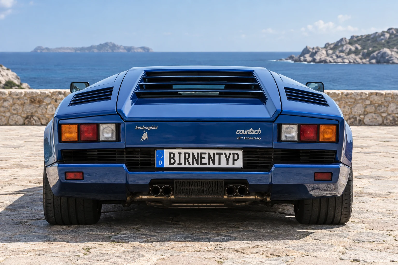 Heck-Ansicht des Lamborghini Countach 1 (mit KI erzeugt)