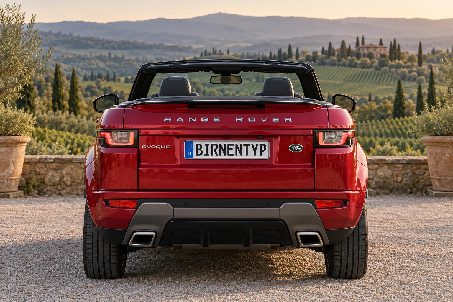 Heck-Ansicht des Land Rover Range Rover Evoque 1 (mit KI erzeugt)